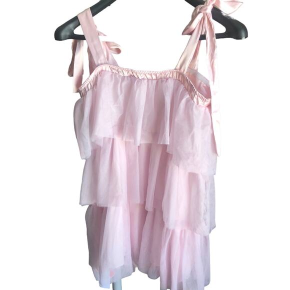 Cider Light Pink MESH U-NECKLINE TIERED BOWKNOT MINI DRESS Size XL NWT - Picture 7 of 12